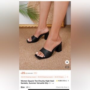 SHEIN Never Worn Black Block Heel Mules with Ruched Strap